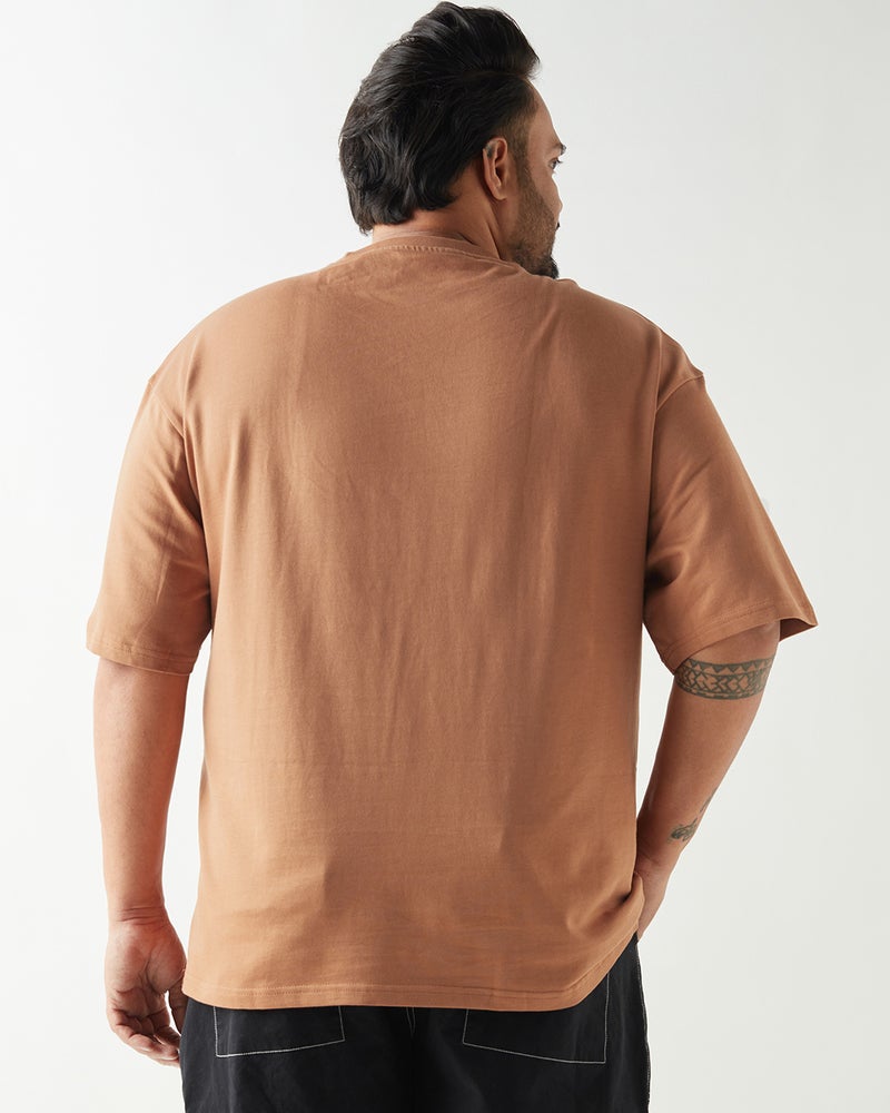 bewakoof Men's Camel Brown Oversized Plus Size T-shirt - Image 3